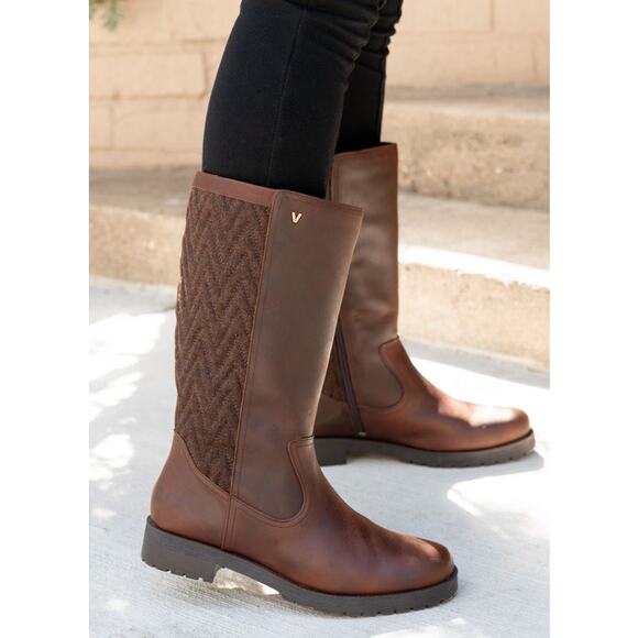 Vionic Shoes - Vionic Mystic Aurora Tall Boots Weatherproof Brown Leather Riding Fleece Sz 10